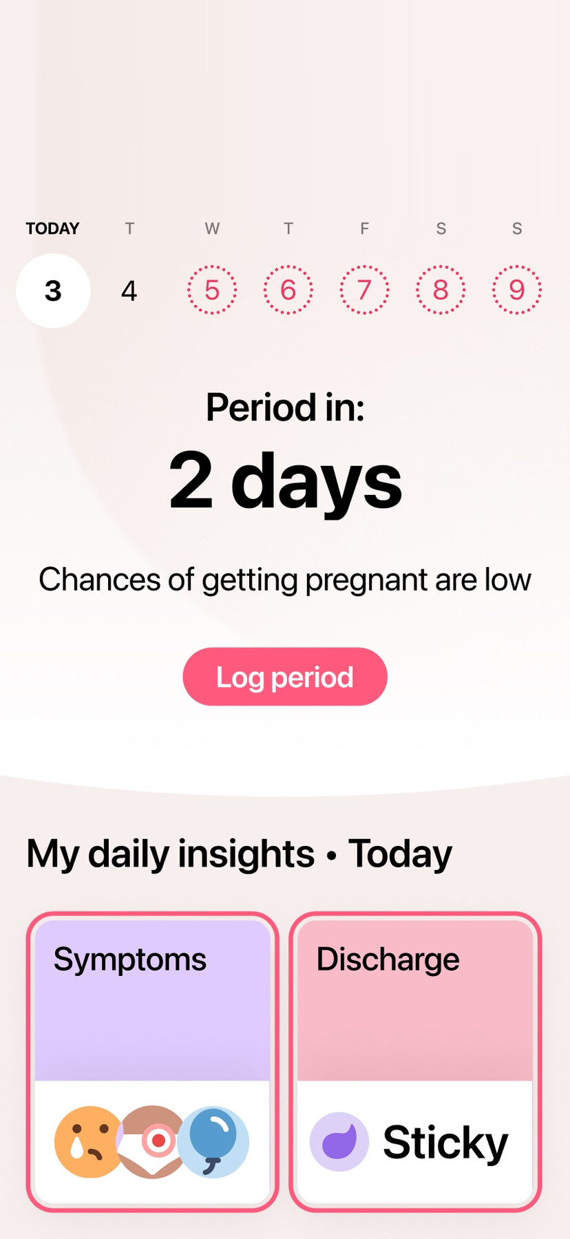 Flo's home screen predicting the next period
